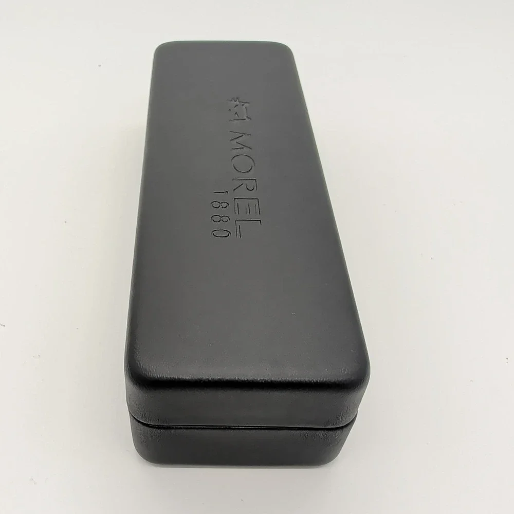 NEW Morel 1880 Black Leather Red Velvet Hard Clamshell Eyeglasses Case ONLY